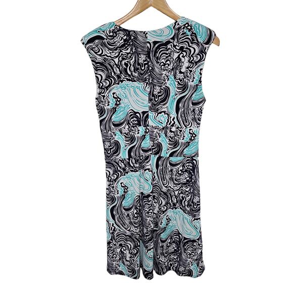 Laundry By Design Womens Dress Size 8 V Neck Teal Black Abstract Design - Picture 2 of 8
